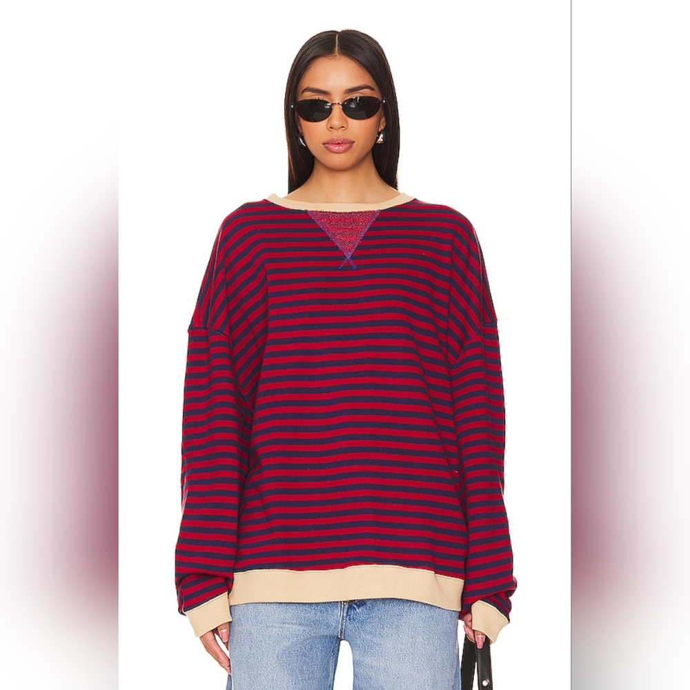 FREE PEOPLE $98 x We The Free Classic Striped Crew in Nautical Combo Sz LG NEW!
